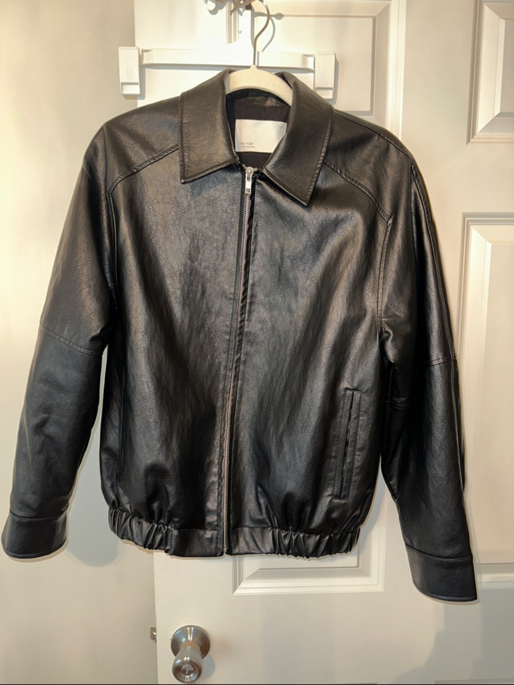 Oak + Fort Classic Black Leather Bomber Jacket - Picture 7 of 10